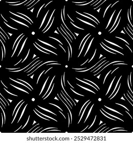 Flores De Tejer (Negro, Blanco) - Imagen De Vector De Repetición; Fácilmente Editable; Diseño Sin Fin; Ilustración Colorida. Impresión para papel de regalo, embalaje, etc.