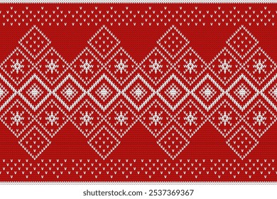 Tricô geométrico sem costura padrão alegre ornamento de tecido de Natal. Ilustração padrão.Vetor sem costura geométrica de tela. Bordado oriental étnico Ikat,asteca ,barroco.design para textura,roupas
