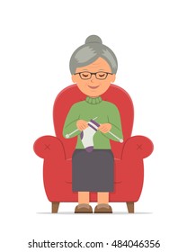 Knitting Grandma Sitting Cozy Armchair Knitting Stock Vector (Royalty ...