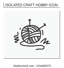 Die Hand zu streichen Symbol. Nadelstifte und Wollkugel. Kreatives Hobby. Handgefertigtes Strickkonzept. einzelne Skizze, Vektorgrafik