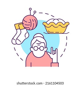 Knitting and handicraft concept icon for light theme. Leisure for senior people. Making clothes and accessories. Craft abstract idea thin line illustration. Isolated outline drawing. Editable stroke