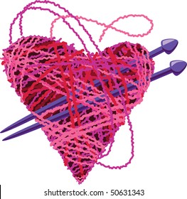 Knitting heart with needles