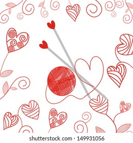 Knitting heart romantic background valentines day card vector illustration