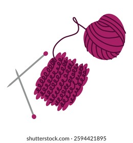 Knitting hobby craft purple yarn and needles vector