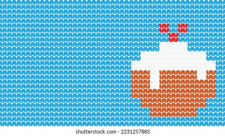 Knitting Ice Creem Background Pattern border on Blue Background, Knitting Ethnic Pattern Border Merry Christmas and happy winter days vector poste