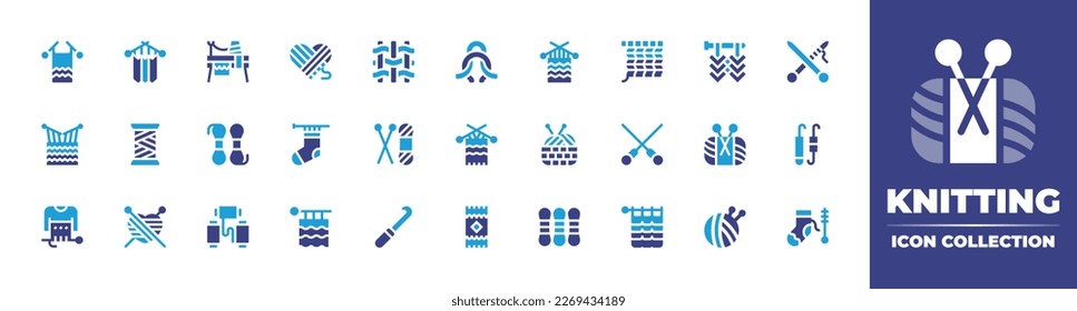 Knitting icon collection. Duotone color. Vector illustration. Containing knitting, wool, knitting neddles, art and design, thread, sock, knit, ball, needles, crochet, sweater, yarn ball, threads, rug.