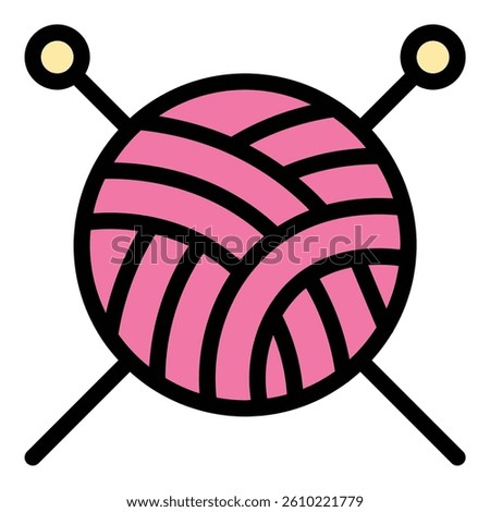 Knitting icon flat line style illustration representing handmade textile creation and yarn crafts, suitable for DIY, fashion, and crafting-related projects