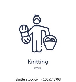 knitting icon from people skills outline collection. Thin line knitting icon isolated on white background.