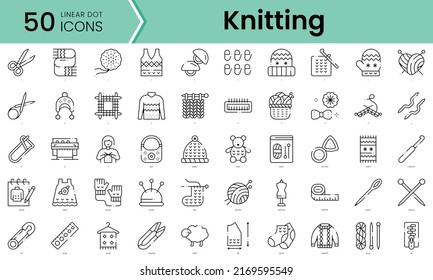 knitting Icons bundle. Linear dot style Icons. Vector illustration