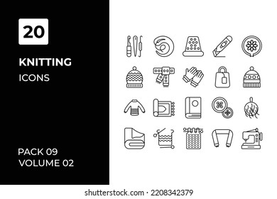Knitting icons collection. Set vector line with elements for mobile concepts and web apps. Collection modern icons.