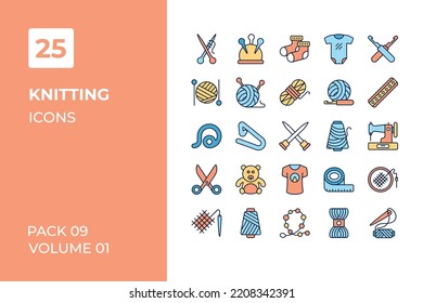 Knitting icons collection. Set vector line with elements for mobile concepts and web apps. Collection modern icons.