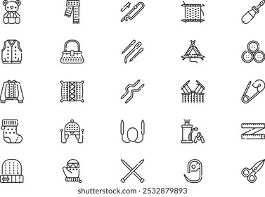 Knitting icons collection is a vector illustration with editable stroke.