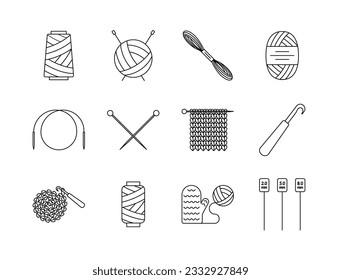 Knitting icons set editable stroke