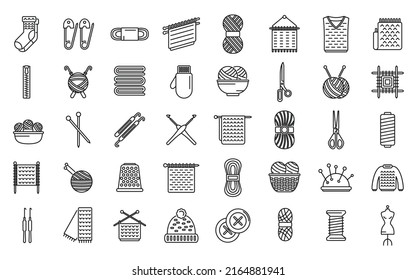 Knitting icons set outline vector. Crochet yarn. Hand made
