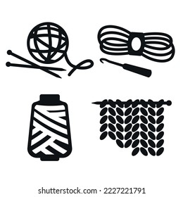 Knitting icons set. Vector illustration simple icons knitting isolated on white background.