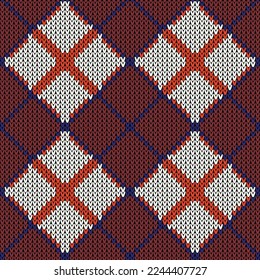 Сhristmas Knitting illustration seamless pattern. Vector illustration  Colors: Cinnabar, Panache, Paris M, Paprika