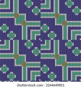 Сhristmas Knitting illustration seamless pattern. Vector illustration  Colors: Barley Corn, Shamrock, Han Purple, Magnolia