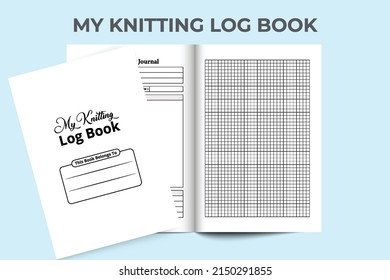 Knitting information logbook interior. Knitting and sewing info tracker and sketch planner notebook template. Interior of a journal. Daily knitting diary and maker information recorder interior.