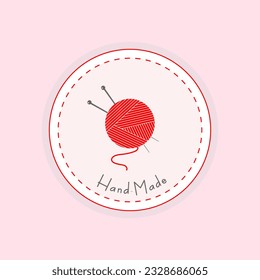 Knitting label with a text  Hand-made. Sticker  for store, products packaging. Creative trendy concept for business, knitting badges, labels and logos