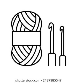 Knitting line icon. Yarn, thread and knitting needles. Hobby, handmade, craft. Minimalist linear illustration, editable strokes, thin line