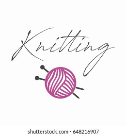 Knitting logo. Balls of thread and knitting needles