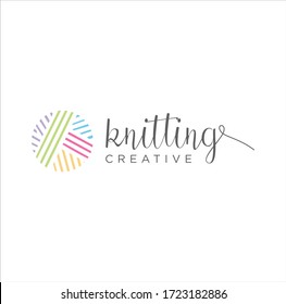 Knitting Logo Design Illustration, Crochet, Tailor, Sewing, Needle, Yarn For Handmade Logo Colorful Beauty Design Template