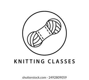 Knitting Logo Handmade Yarn Design. Knitted ball. Crocheting Circle Emblem. Thread Badge. Icon Vector Illustration Logotype