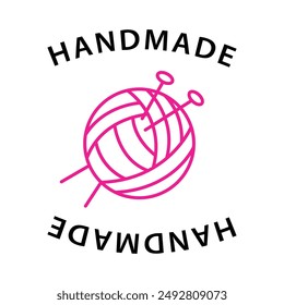 Knitting Logo Handmade Yarn Design. Knitted ball. Thread Badge. Icon Vector Illustration Logotype