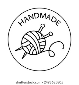 Knitting Logo Handmade Yarn Design. Knitted ball. Circle Emblem Thread Badge. Icon Vector Illustration Logotype