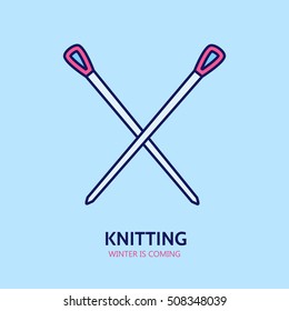 Knitting is love. Modern vector line icon of knitting. Elements - yarn, needle. Outline symbol for shops, clubs. Cute design element for sites. Hand made business logo.
