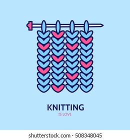 Knitting is love. Modern vector line icon of knitting. Elements - yarn, needle. Outline symbol for shops, clubs. Cute design element for sites. Hand made business logo.