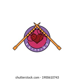 knitting lovers logo design vector badge illustration