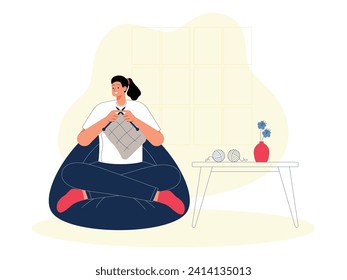 Tejer para hacer ropa y aumentar la productividad, artesanalmente ilustración vectorial.