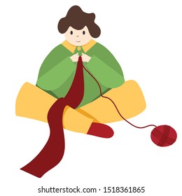 Knitting man.  Boy occupied in habitual female hobbies illustration