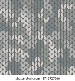 Knitting melange camo texture. Winter camouflage sweater. Knit background seamless pattern. Vector