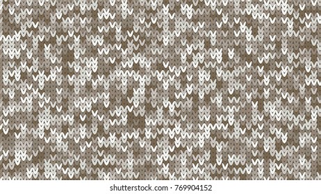 Knitting Melange Texture. Winter Sweater Holiday Design. Knit Background with Empty Space for Text. Vector Knitting Camouflage Pattern