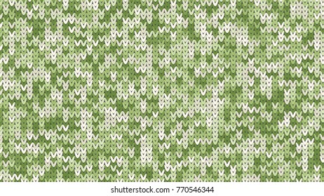 Knitting Melange Texture. Winter Sweater Holiday Design. Knit Background with Empty Space for Text. Vector Knitting Camouflage Pattern