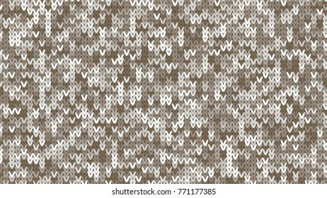 Knitting Melange Texture. Winter Sweater Holiday Design. Knit Background with Empty Space for Text. Vector Knitting Camouflage Pattern