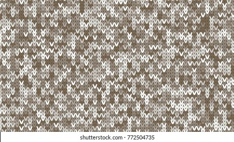 Knitting Melange Texture. Winter Sweater Holiday Design. Knit Background with Empty Space for Text. Vector Knitting Camouflage Pattern
