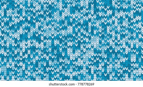 Knitting Melange Texture. Winter Sweater Holiday Design. Knit Background with Empty Space for Text. Vector Knitting Camouflage Pattern