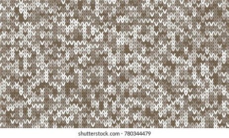 Knitting Melange Texture. Winter Sweater Holiday Design. Knit Background with Empty Space for Text. Vector Knitting Camouflage Pattern
