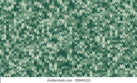 Knitting Melange Texture. Winter Sweater Holiday Design. Knit Background with Empty Space for Text. Vector Knitting Camouflage Pattern