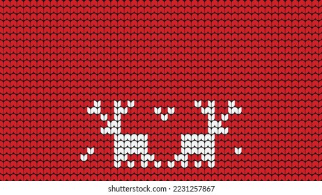 Knitting Multiple Deer Seamless Pattern border on Red Background, Knitting Ethnic Pattern Border Merry Christmas and happy winter days vector poste