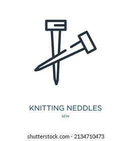 knitting neddles thin line icon. wool, fabric linear icons from sew concept isolated outline sign. Vector illustration symbol element for web design and apps.