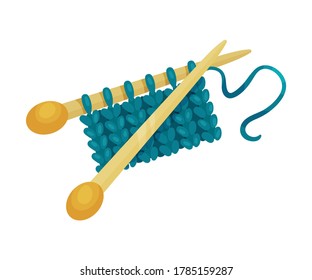 Knitting Needle or Knitting Pin with Wool as Needlework Vector Illustration