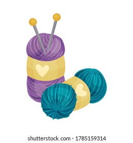 Knitting Needle or Knitting Pin with Wool as Needlework Vector Illustration