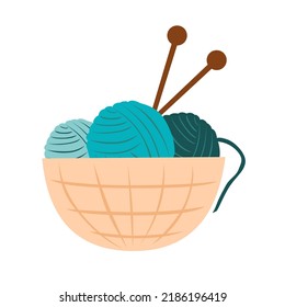 Knitting needle and wool ball flat vector illustration. Handmade concept. Relaxing hobby time. Instrument for knitting clothes. Handicraft collection