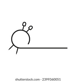 Knitting needles and a ball of thread with long thin thread. Vector logo.
