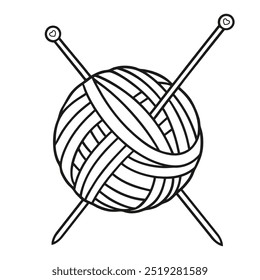 Agulhas de tricô e uma bola de linha desenho minimalista. Bola de fio sinal de linha. Elementos gráficos vetoriais de contorno de bola de malha de lã. Símbolo, ilustração de logotipo. Ícone de estilo linear.