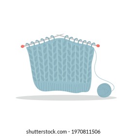 Knitting with needles and ball of yarn. Cute hand drawn tailor shop elements. Vector illustration in flat cartoon style.